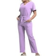 thumbnail image 1 of ZVNAΖH Womens Scrubs Set Casual Workwear Drawstring Threaded Pant Legs 2PC, V Neck Stretch Scrub Top & Straight Leg Pants, 1 of 6