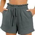thumbnail image 1 of ZVNAΖH Womens Shorts Drawstring with Pockets 100% Polyester Shorts Elastic Waist Casual Summer Shorts, 1 of 2