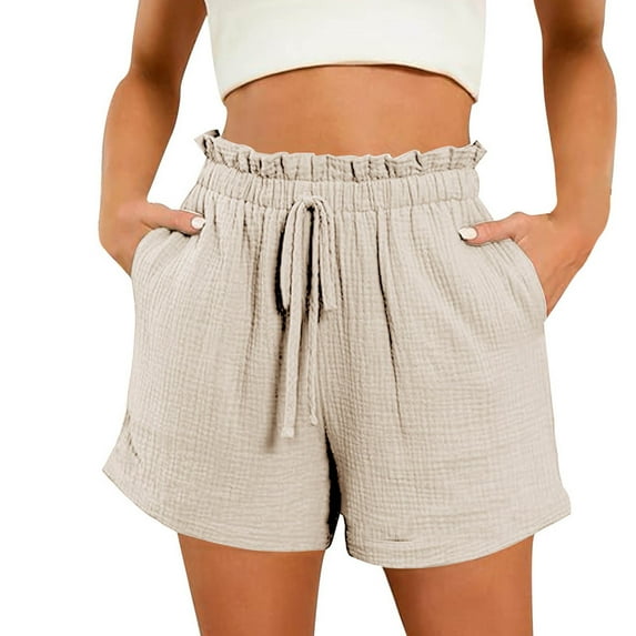ZVNAΖH Womens Shorts Drawstring with Pockets 100% Polyester Shorts Elastic Waist Casual Summer Shorts