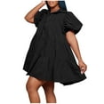thumbnail image 1 of ZVNAΖH Womens Summer Dresses Short Sleeve Button Down Casual Swing Mini Dress Collared Tshirts Dress Ruffle Hem Pleated Dress, 1 of 8