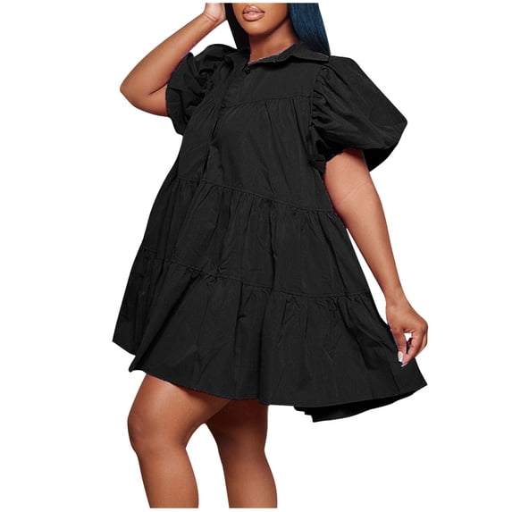 ZVNAΖH Womens Summer Dresses Short Sleeve Button Down Casual Swing Mini Dress Collared Tshirts Dress Ruffle Hem Pleated Dress