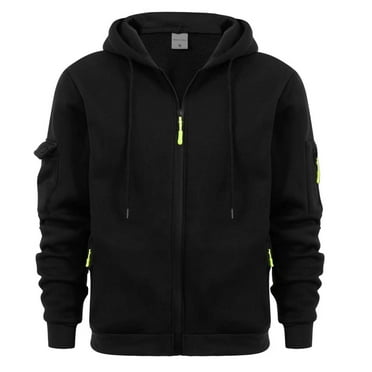 ZVNAΖH Zip-up Hooded Sweatshirt for Men, Zip Up Hoodie with Hidden Pockets Men, Mens Casual Warm Multi Pockets Fleece Zip Up Hoodie Coat Fall Winter