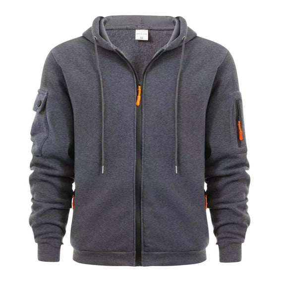 ZVNAΖH Zip-up Hooded Sweatshirt for Men, Zip Up Hoodie with Hidden Pockets Men, Mens Casual Warm Multi Pockets Fleece Zip Up Hoodie Coat Fall Winter