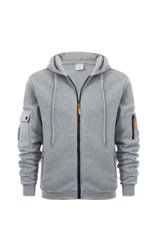 ZVNAΖH Zip-up Hooded Sweatshirt for Men, Zip Up Hoodie with Hidden Pockets Men, Mens Casual Warm Multi Pockets Fleece Zip Up Hoodie Coat Fall Winter
