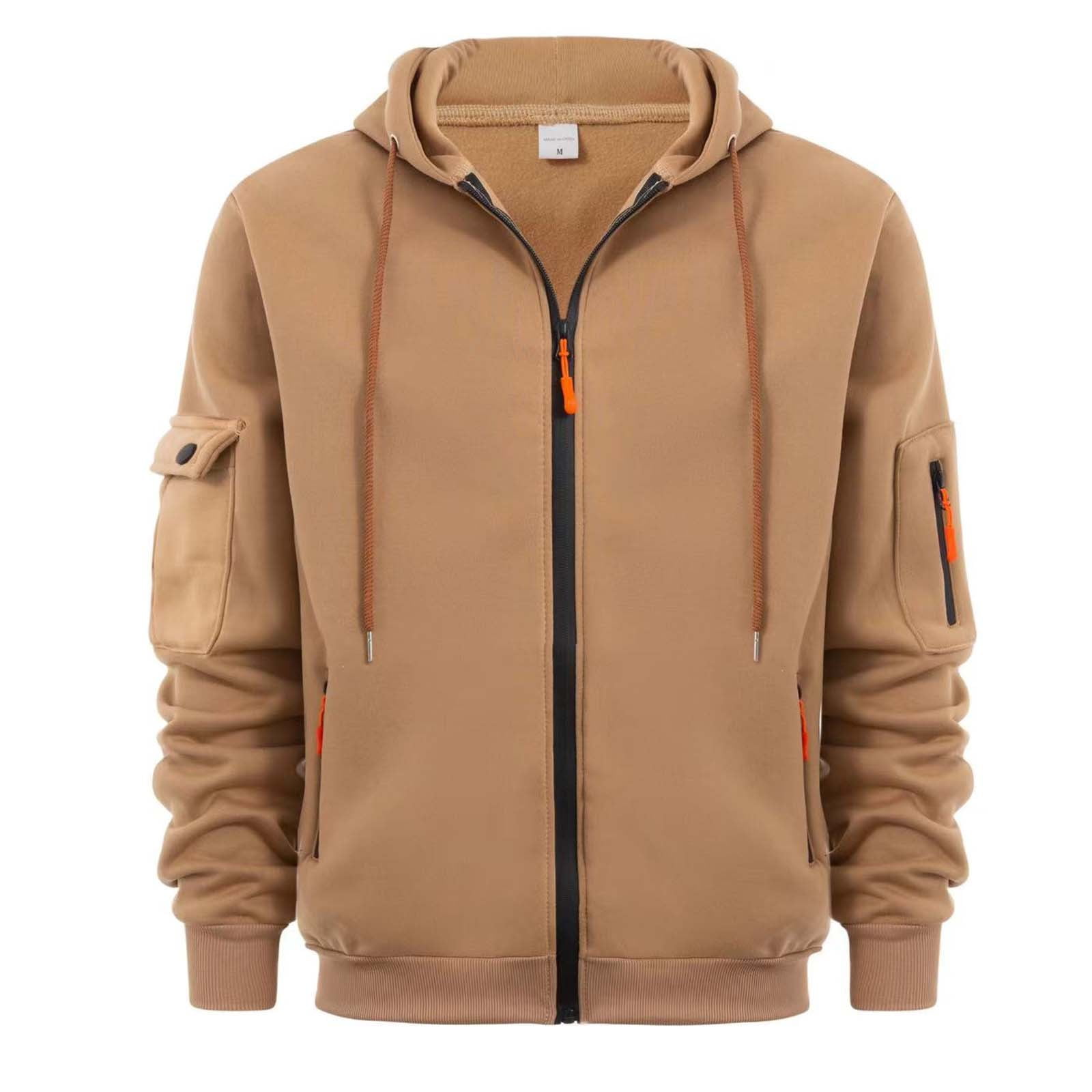 ZVNA H Zip up Hooded Sweatshirt for Men Zip Up Hoodie with Hidden Pockets Men Mens Casual Warm Multi Pockets Fleece Zip Up Hoodie Coat Fall Winter Walmart