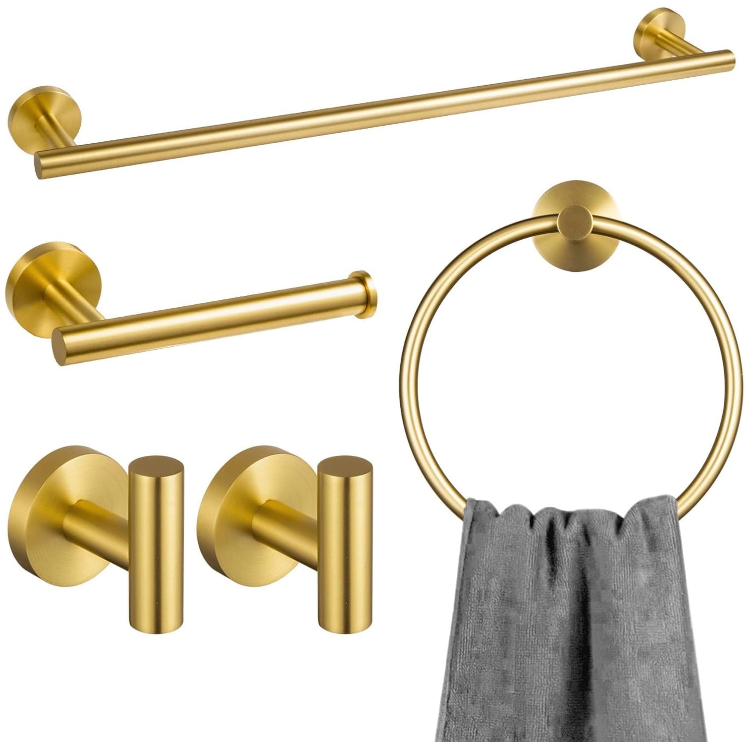 ZVZM 5-Piece Brushed Gold Bathroom Hardware Set, Gold Towel Bar Set ...
