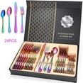 thumbnail image 1 of ZVZM Colorful Silverware Set, 24-Piece Stainless Steel Rainbow Flatware Set, Iridescent Cutlery Utensils Set Service for 6, Mirror Polished, Dishwasher Safe(Muti-colorful), 1 of 7