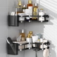 thumbnail image 1 of ZVZM Corner Shower Caddy,5 Set, with Toothpaste & 4 Hooks & Shaver Holder, No Drilling Stainless Steel Shower Storage Rack,Black, 1 of 8