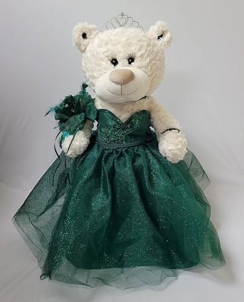 Kinnex Collections 12" Teddy Bear With Dress - Beige Centerpiece Bear With Tiara & Bouquet