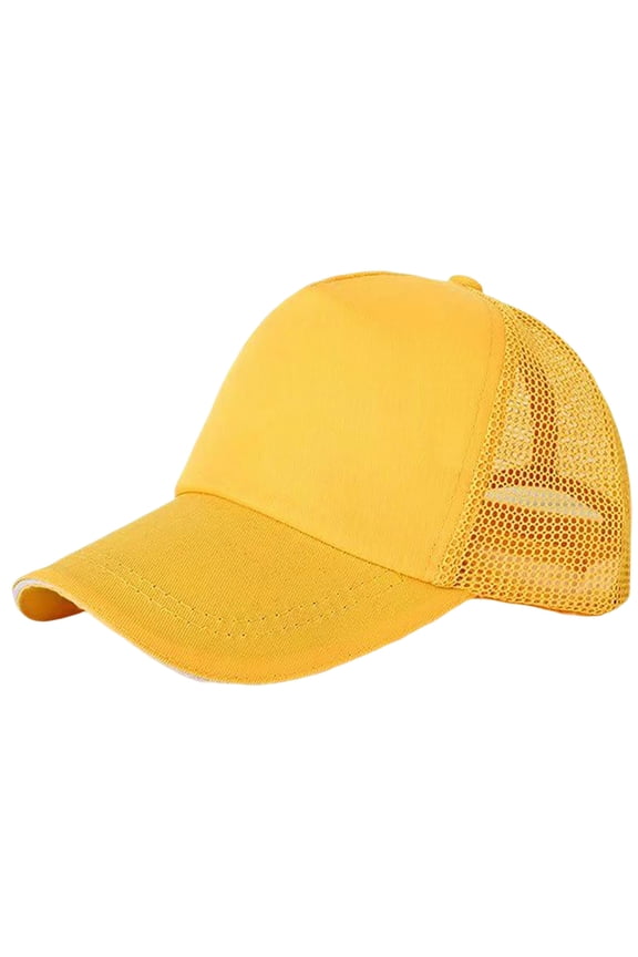 Snapback Hats for Men Women's Plain Baseball Cap Twill Panel Low Profile Mesh Back Trucker Hat Slightly Curved Baseball Cap Spring and Summer Breathable Mesh Cap for Women, Yellow, One Size