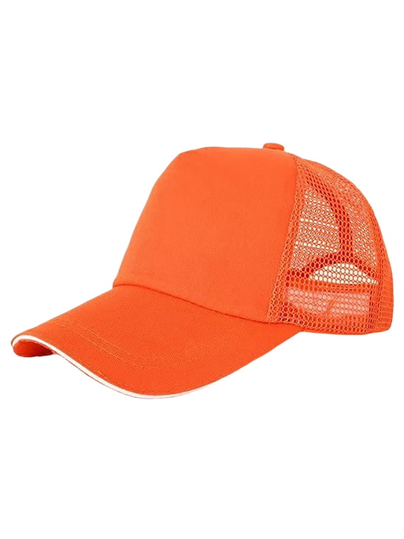 Snapback Hats for Men Women's Plain Baseball Cap Twill Panel Low Profile Mesh Back Trucker Hat Slightly Curved Baseball Cap Spring and Summer Breathable Mesh Cap for Women, Orange, One Size
