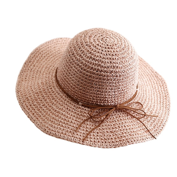 ZWGHEBK Summer Straw Beach Sun Hats for Women Floppy Wide Brim Travel Bucket Hat Foldable Packable Straw Hats, Light Pink, One Size