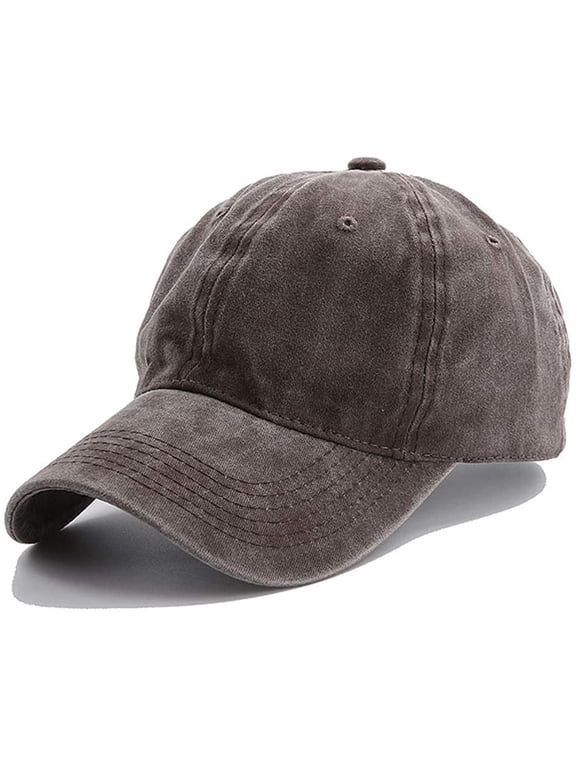 Unisex Cotton Adjustable Baseball Cap for Boys and Girls, Plain Summer Breathable Washed Cotton Sun Hat, Vintage Washed Unstructured Baseball Cap, Brown, One Size