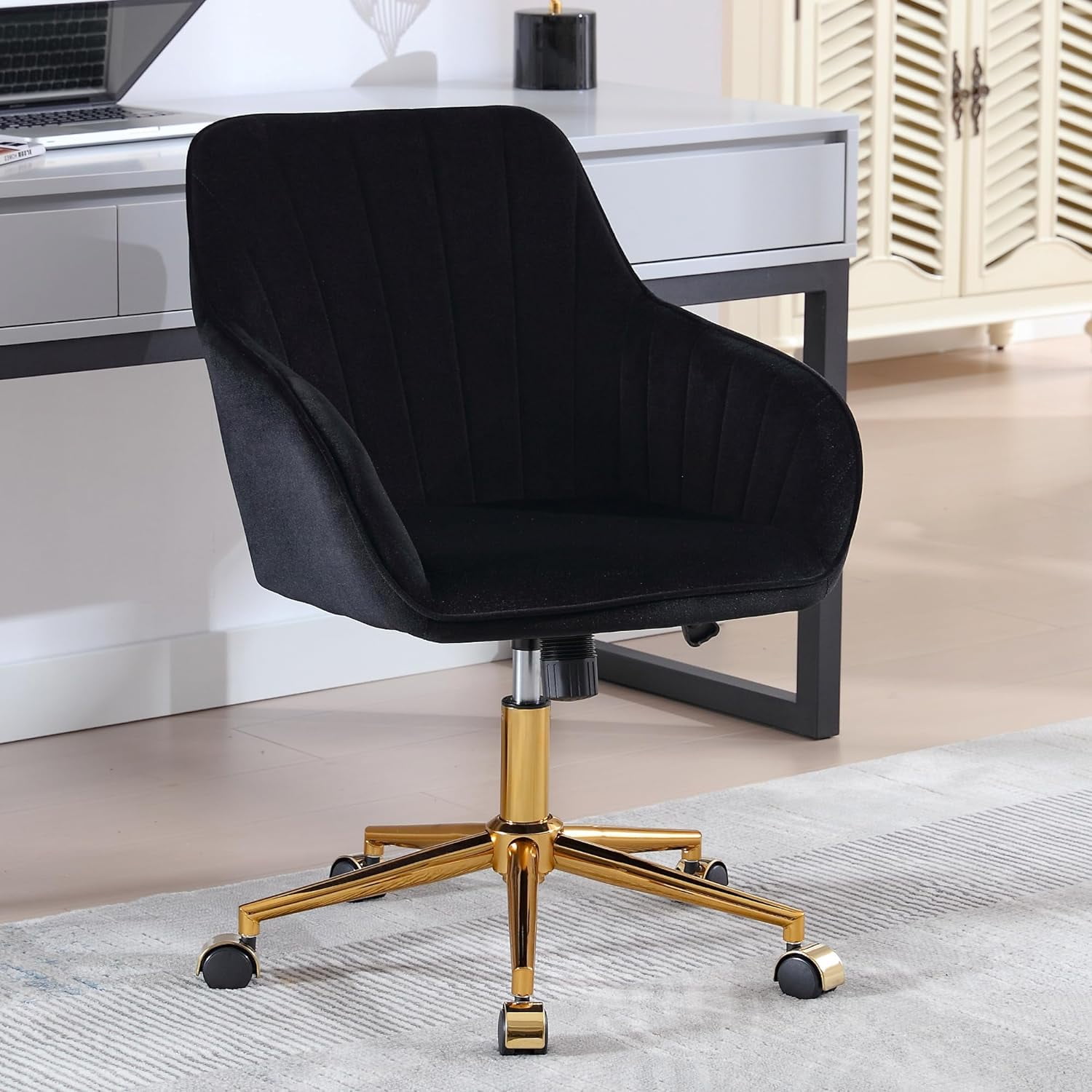 ZWGHLI Velvet Office Desk Chair with Gold Base with Wheels Modern