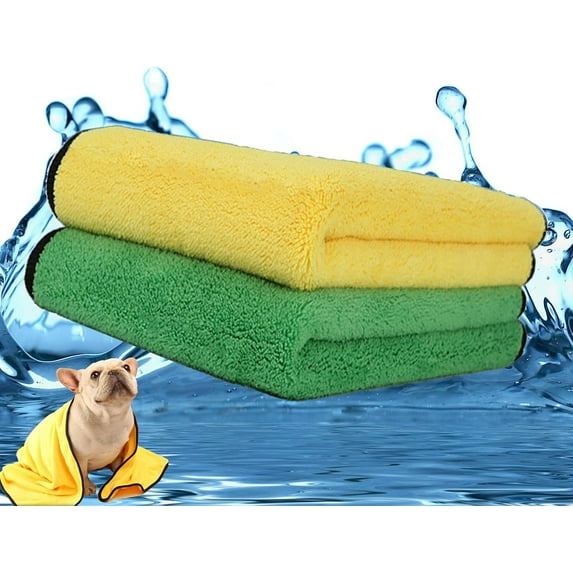 ZWHong 2 Pack Dog Towels Super Absorbent Pet Bath Towels Microfiber Dog Drying Towels for Small Dogs and Cats, Machine Washable, Yellow Gray and Green Gray