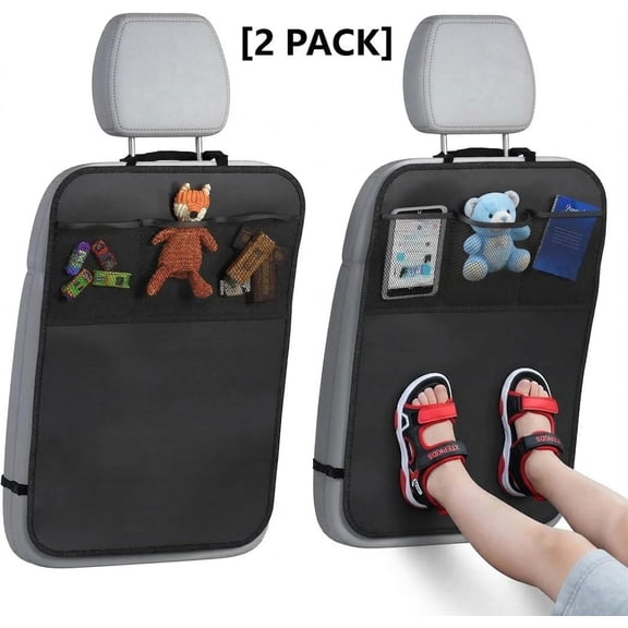 ZWHong 2 Pack Kick Mat Back Seat Protector, 18.5" x 27" X-Large Waterproof Car Rear Seat Cover with 3 Pocket Storage Organizer, Anti-Kick Pad for Kids & Pets, Universal Fit for SUV, Truck, Van