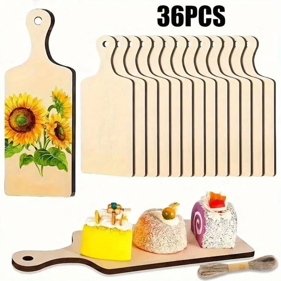 ZWHong 36-Pack Wooden Mini Cutting Boards with Handle, 9.4x3.5x0.12 Inch Unfinished Paddle Charcuterie Board Blank for DIY, Craft, Serving Snacks, Vegetables, Kitchen Decor, Original Wood