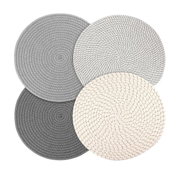 ZWHong 4-Pack Mix Grey Woven Trivet Mats, 7 Inch Cotton Thread Weave Hot Pot Holders, Heat Resistant & Non-Slip Coasters for Kitchen Countertop, Table Protection