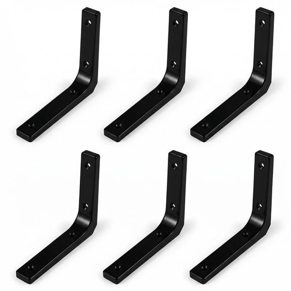 ZWHong 6-Pack 8 Inch Heavy Duty Shelf Brackets, Weld-Free Solid Metal L-Brackets, Multiple Sizes Available, Easy Install Rustic Brackets for Wall, Bedroom, Kitchen, Laundry Room, Black