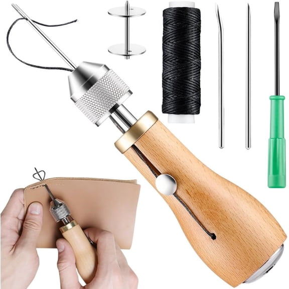 ZWHong Leather Sewing Kit, Professional Sewing Awl with Waxed Thread, Needles & Screwdriver, Leather Repair Tool for Stitching, DIY Craft, Shoes, Jackets, Bags