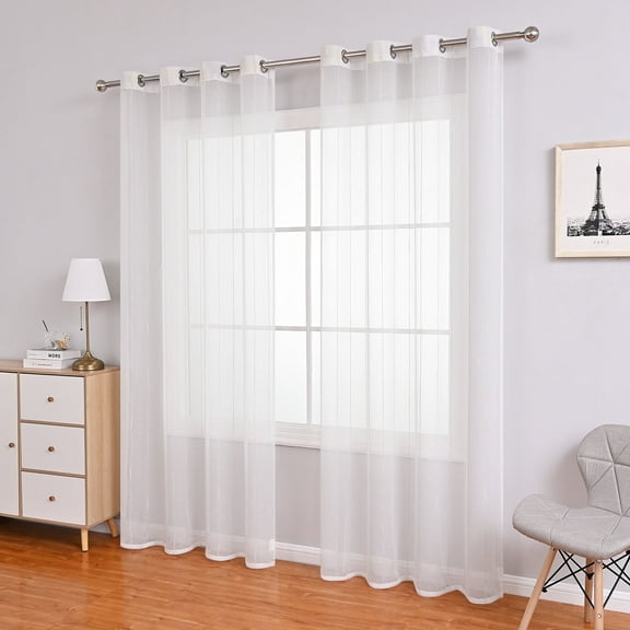 ZWHong Sheer Curtains Faux Linen Semi Voile Light Filtering Drapes Pair for Bedroom Living Room, Set of 2 Grommet Top Window Curtain Panels (Each 54 x 54 Inch, Off White)