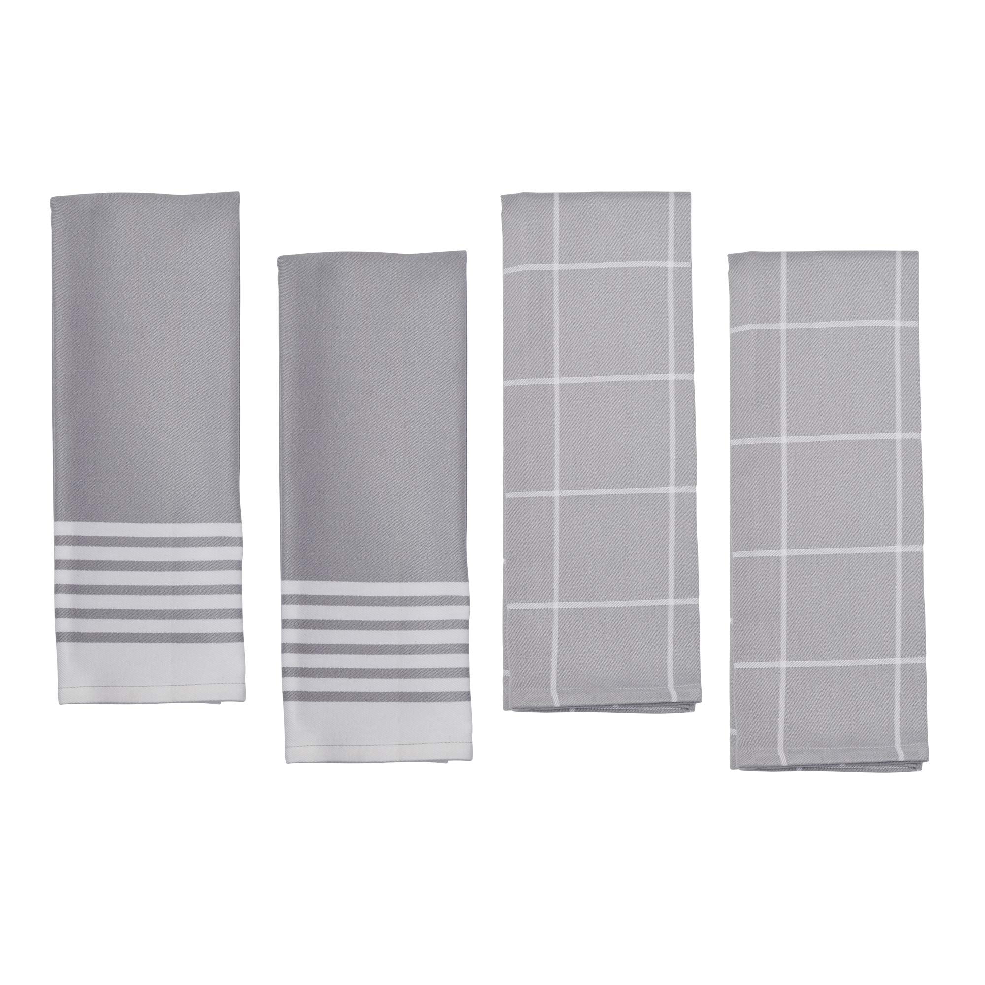 Gray Cotton 4-Piece Kitchen Towel Set
