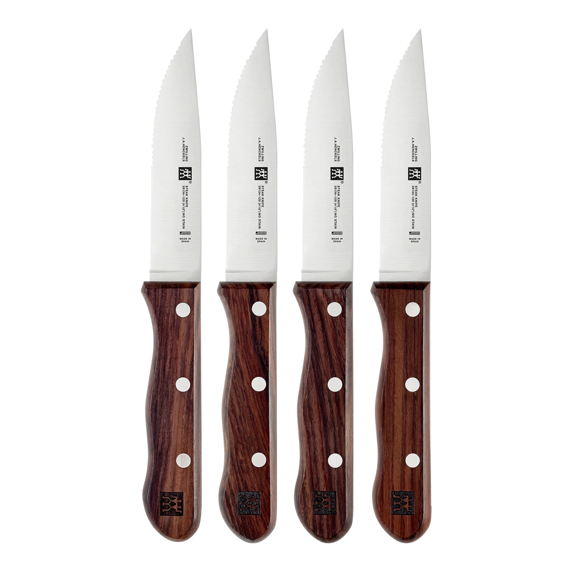 Dark Wood Handle Stainless Steel 4-Piece Steak Knife Set