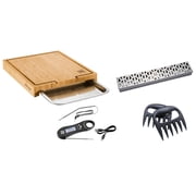 ZWILLING BBQ+ 4-pc Grill Smoker Set, Bamboo Cutting Board 15.5 x 12 with Tray, Smoker Box, Digital Thermometer, Meat Claws
