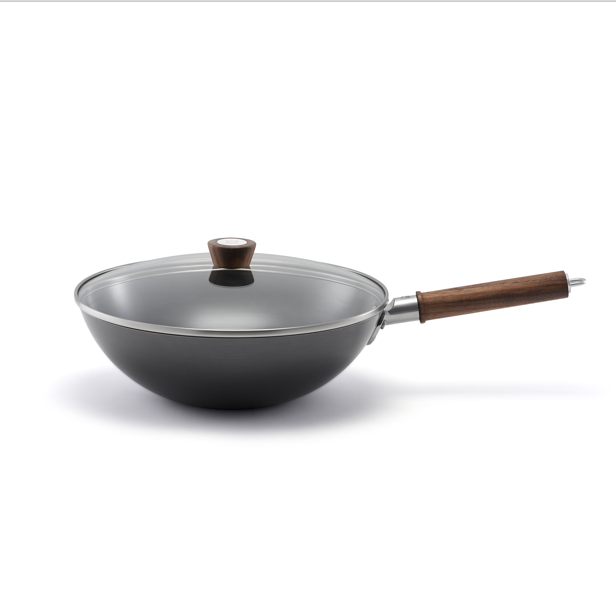 Zwilling 12-Inch Black Carbon Steel Wok with Walnut Handle