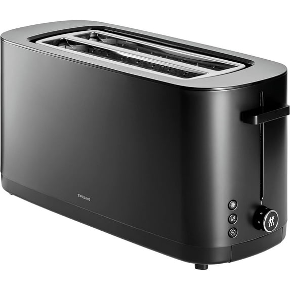 ZWILLING Enfinigy 2 Long Slot Toaster, 4 Slices with Extra Wide 1.5" Slots for Bagels, 7 Toast Settings, Even Toasting, Reheat, Cancel, Defrost, Black