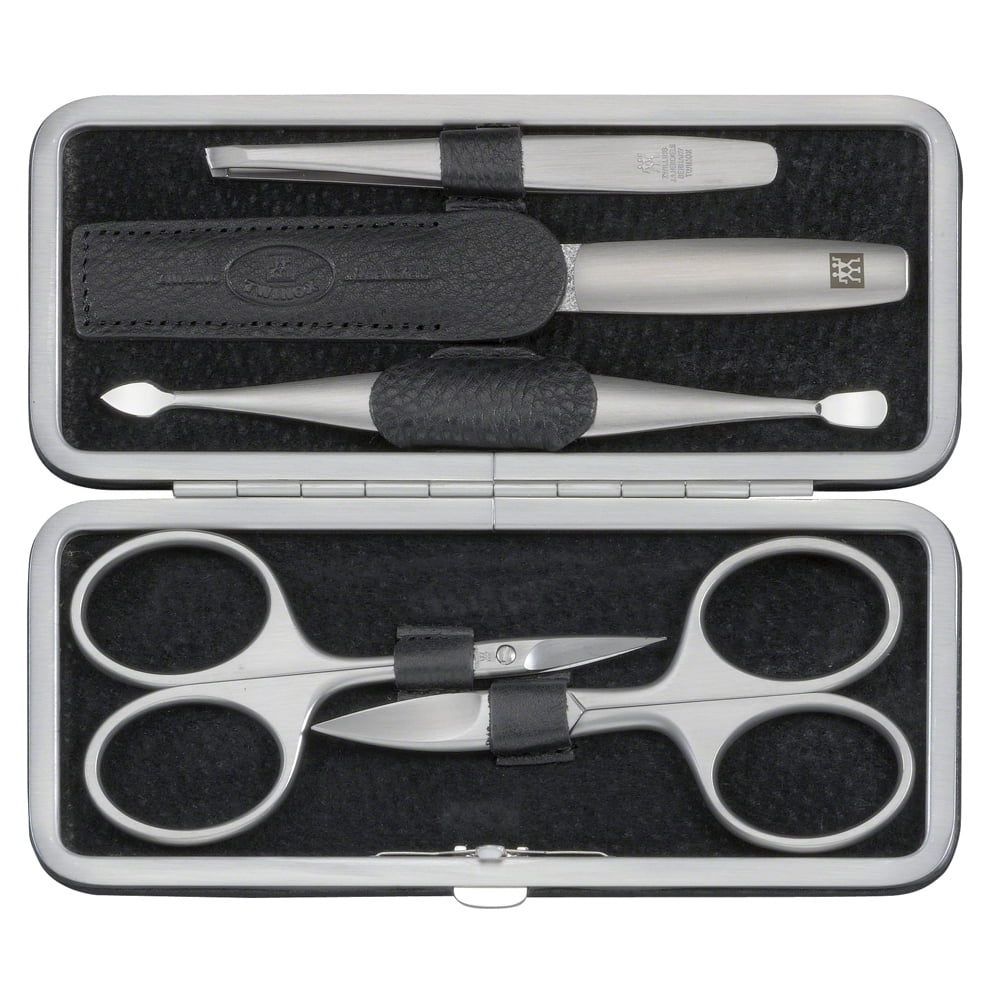 ZWILLING Manicure Set (5 piece, genuine leather case, metal frame, with nail scissors and cuticle scissors), Premium, Black