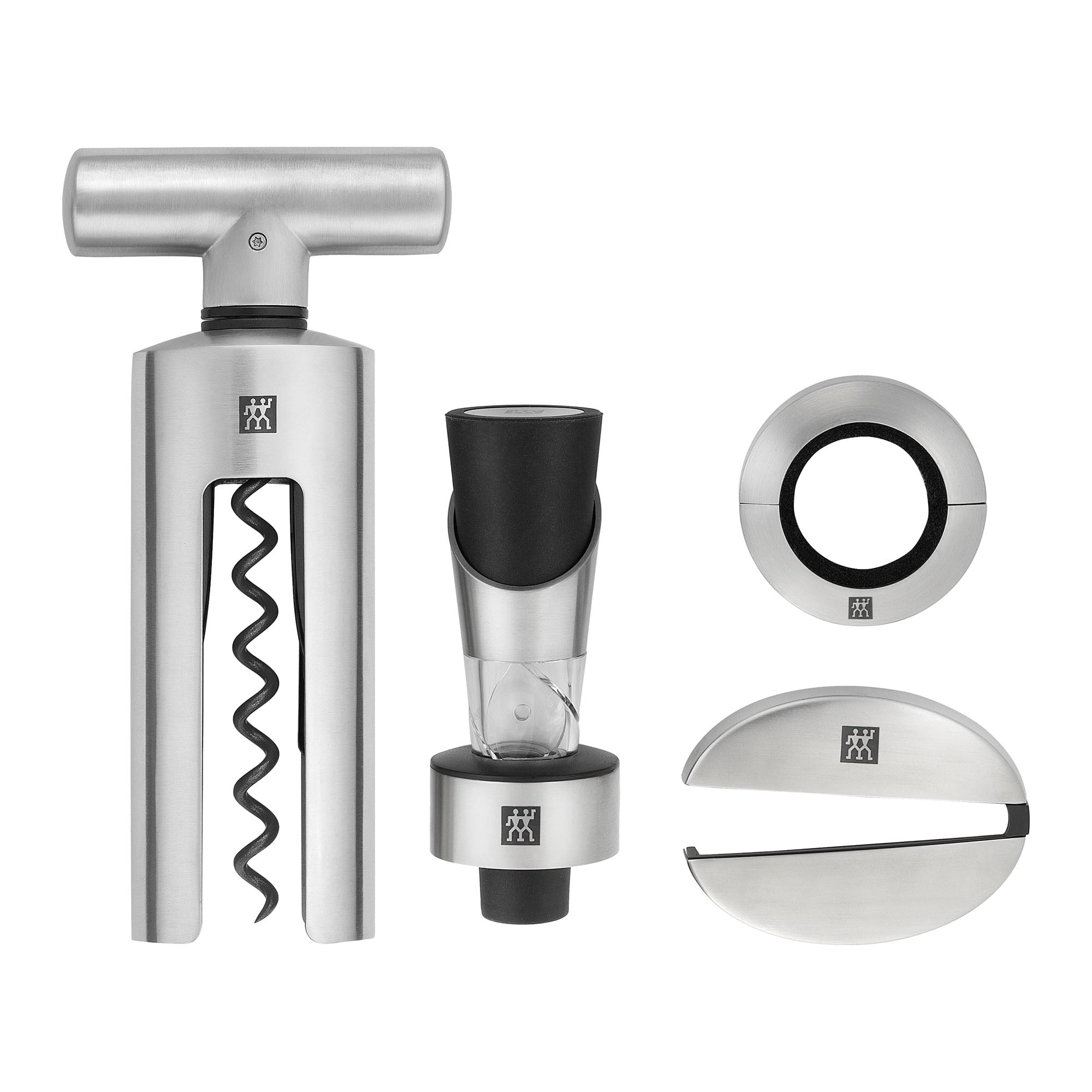 Stainless Steel 4-Piece Wine Tool Set with Corkscrew and Decanter