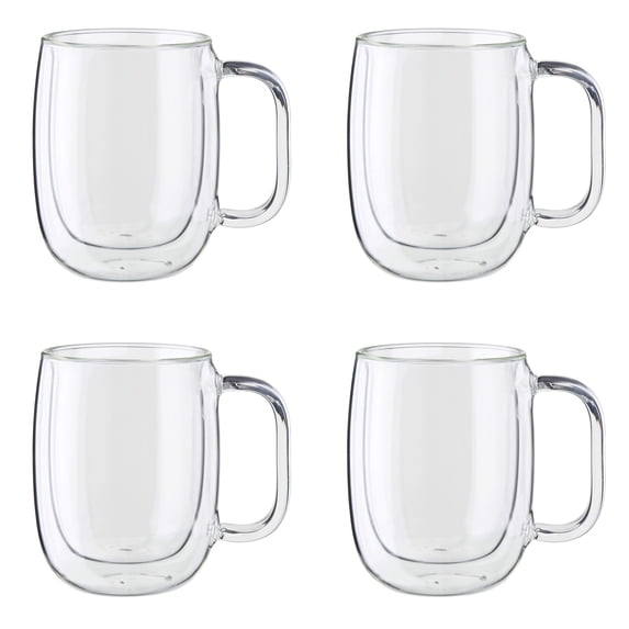 ZWILLING Sorrento Plus 4-pc Double Wall Glass Coffee Mugs, Insulated Coffee Mug, Clear