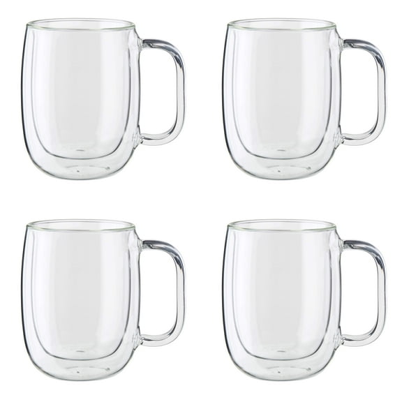 ZWILLING Sorrento Plus 4-pc Double Wall Glass Coffee Mugs, Insulated Coffee Mug, Clear