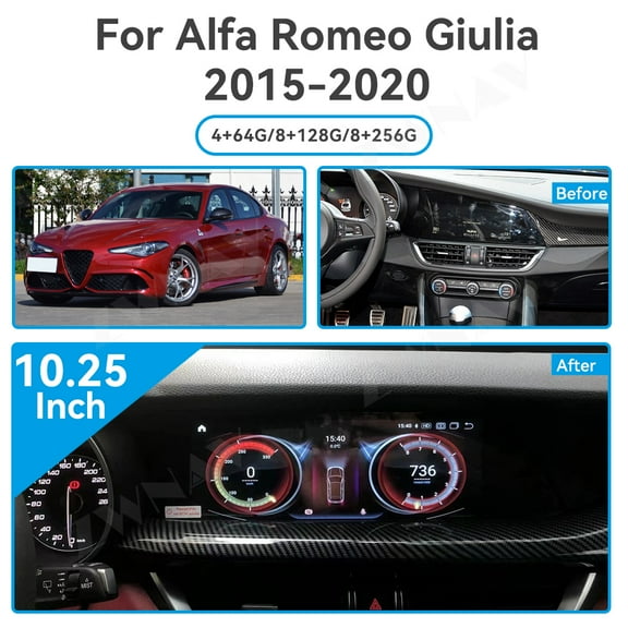 ZWNAV 10.25 Inch for Alfa Romeo Giulia 2015-2020 Car Radio Multimedia Player Android 12 Carplay GPS Navigation RDS FM Stereo Audio