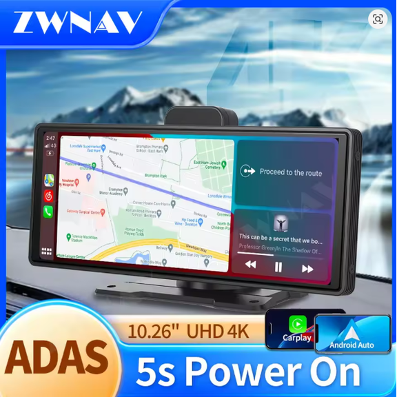 ZWNAV 10.26 inch 4K Radio Wireless Carplay & Android Auto Screen DVR 5G WiFi GPS Multimedia Navigation Rear View Camera Recorder