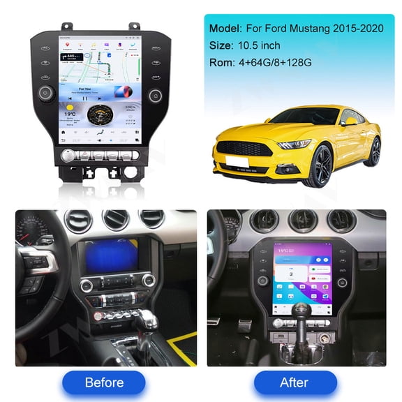 ZWNAV 10.5 inch Car Radio for Ford Mustang(Manual) 2015-2020 Stereo Replacement Tesla Style Multimedia Player Head Unit IPS Screen GPS Navigation