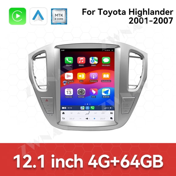 ZWNAV 12.1 inch tesla style car radio for Toyota Highlander 2001-2007 Android 13 CarPlay GPS Navigation Multimedia Player Head Unit