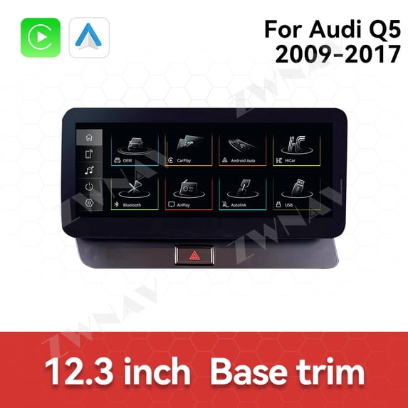 ZWNAV 12.3 inch Android 12.0 CarPlay Auto for Audi Q5 2009-2017 Car Radio Multimedia Player Navigation GPS 4G WiFi Head Unit