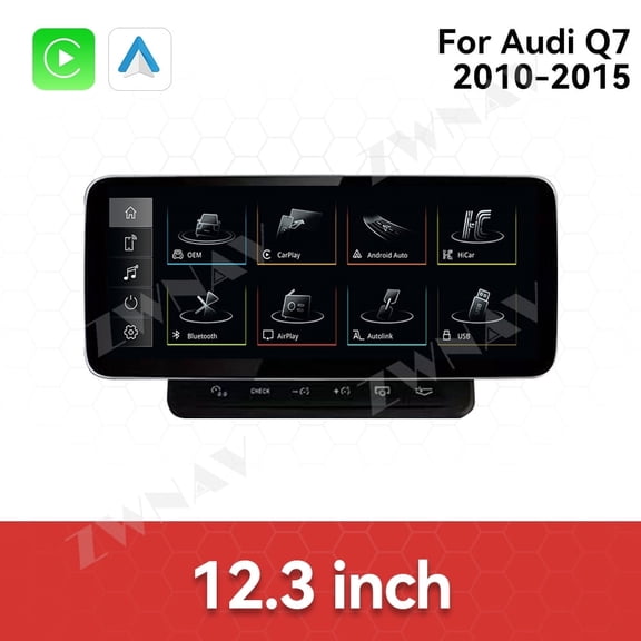 ZWNAV 12.3 inch for Audi Q7 2010-2015 Car Radio CarPlay Auto Vertical Screen Left Peptide Multimedia Player Navigation GPS 4G WiFi Head Unit