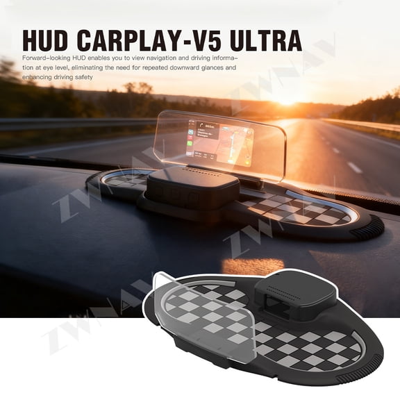 ZWNAV HUD Car GPS V5 Ultra-High-Definition Head-Up Display, Wireless CarPlay & Android Auto, Displays Vehicle Speed and Navigation