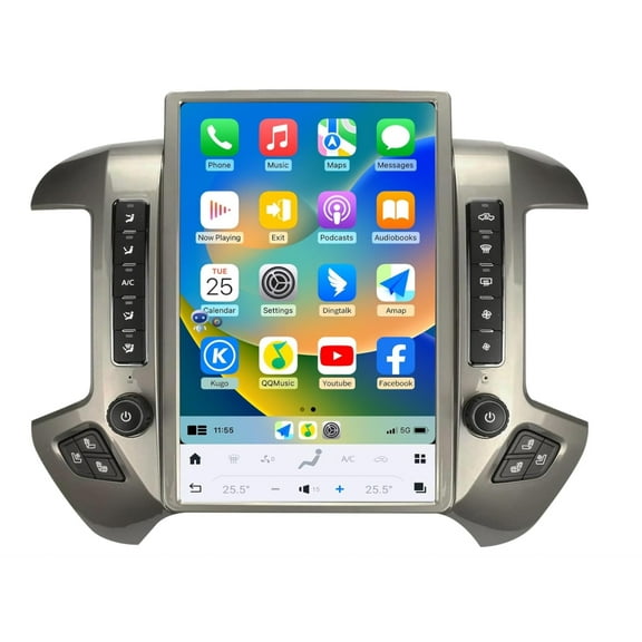 ZWNAV Qualcomm Android Car Radio for Chevrolet Silverado GMC Sierra 2014-2019 Stereo Replacement Head Unit 14.4 Inch 2K IPS Touch Screen Tesla Style Carplay Android Auto GPS Navigation (Silver)
