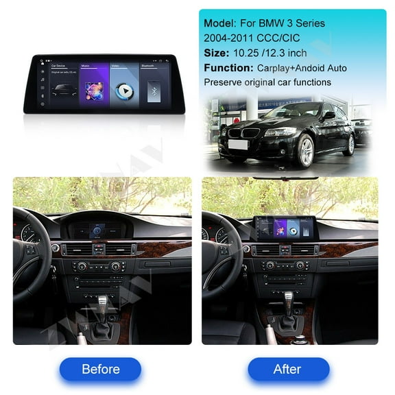 ZWNAV Ultra-Thin 10.25 Inch Wireless CarPlay+Android Auto Retain Original Car Function Car Radio Stereo Multimedia Receiver for BMW 3 Series 2004-2011 Compatible with Original Car CIC or CCC System