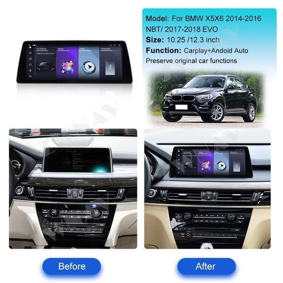 ZWNAV Ultra-Thin 10.25 Inch Wireless CarPlay+Android Auto Retain Original Car Function Car Radio Stereo Multimedia Receiver for BMW X5/X6 2014-2016 Compatible with Original Car NBT System