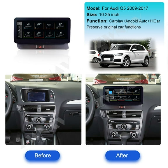 ZWNAV Ultra-Thin 10.25 inch Wireless CarPlay+Android Auto Retain Original Car Function Car Radio Stereo Multimedia Receiver for Audi Q5 2009-2017 Compatible with Original Car System
