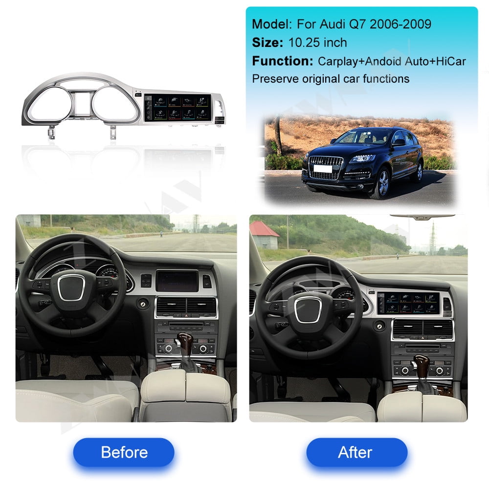 10.25インチ　アウディ　Q7　2006-2009　アンドロイドナビ　　アンドロイド１１　4G　64GB　右ハンドル用 Android 12 IPS Screen Bluetooth 5.0 CarPlay AutoRadio Player For