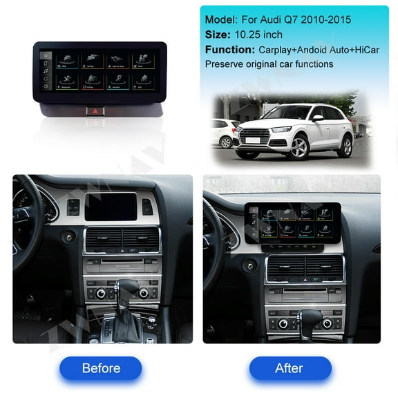 ZWNAV Ultra-Thin 10.25 inch Wireless CarPlay+Android Auto Retain Original Car Function Car Radio Stereo Multimedia Receiver for Audi Q7 2010-2015 Compatible with Original Car System