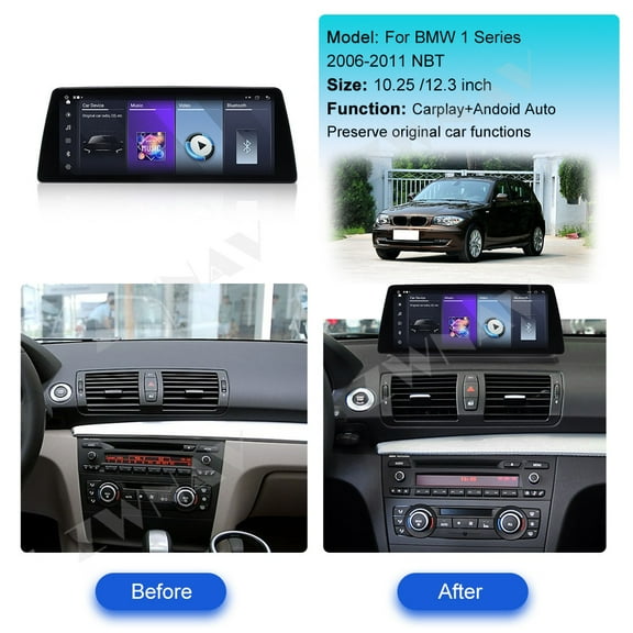 ZWNAV Ultra-Thin 10.25 inch Wireless CarPlay+Android Auto Retain Original Car Function Car Radio Stereo Multimedia Receiver for BMW 1 Series 2006-2011 Compatible with Original Car NBT System