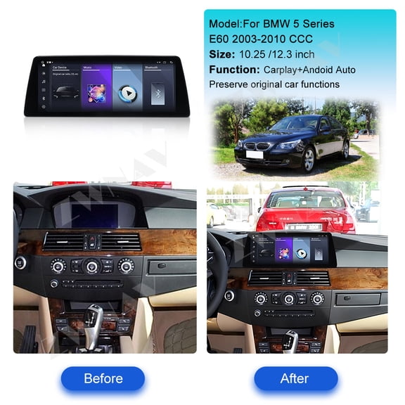 ZWNAV Ultra-Thin 10.25 inch Wireless CarPlay+Android Auto Retain Original Car Function Car Radio Stereo Multimedia Receiver for BMW 5 Series E60 2003-2010 Compatible with Original Car CCC System