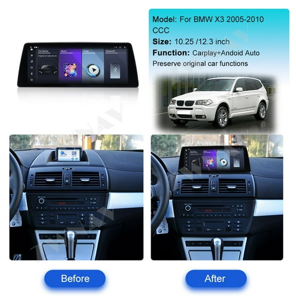 ZWNAV Ultra-Thin 10.25 inch Wireless CarPlay+Android Auto Retain Original Car Function Car Radio Stereo Multimedia Receiver for BMW X3 2005-2010 Compatible with Original Car CCC System